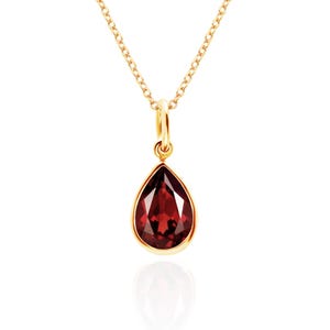 Garnet Pendant Necklace, 14K Gold Filled or Sterling Silver, 10x7mm Pear Shape Bezel-Set
