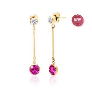 Long Pink Sapphire Earrings in 14K Gold Filled or Sterling Silver, Lab Created Pink Sapphire Earrings, 5th or 45th Anniversary Gift