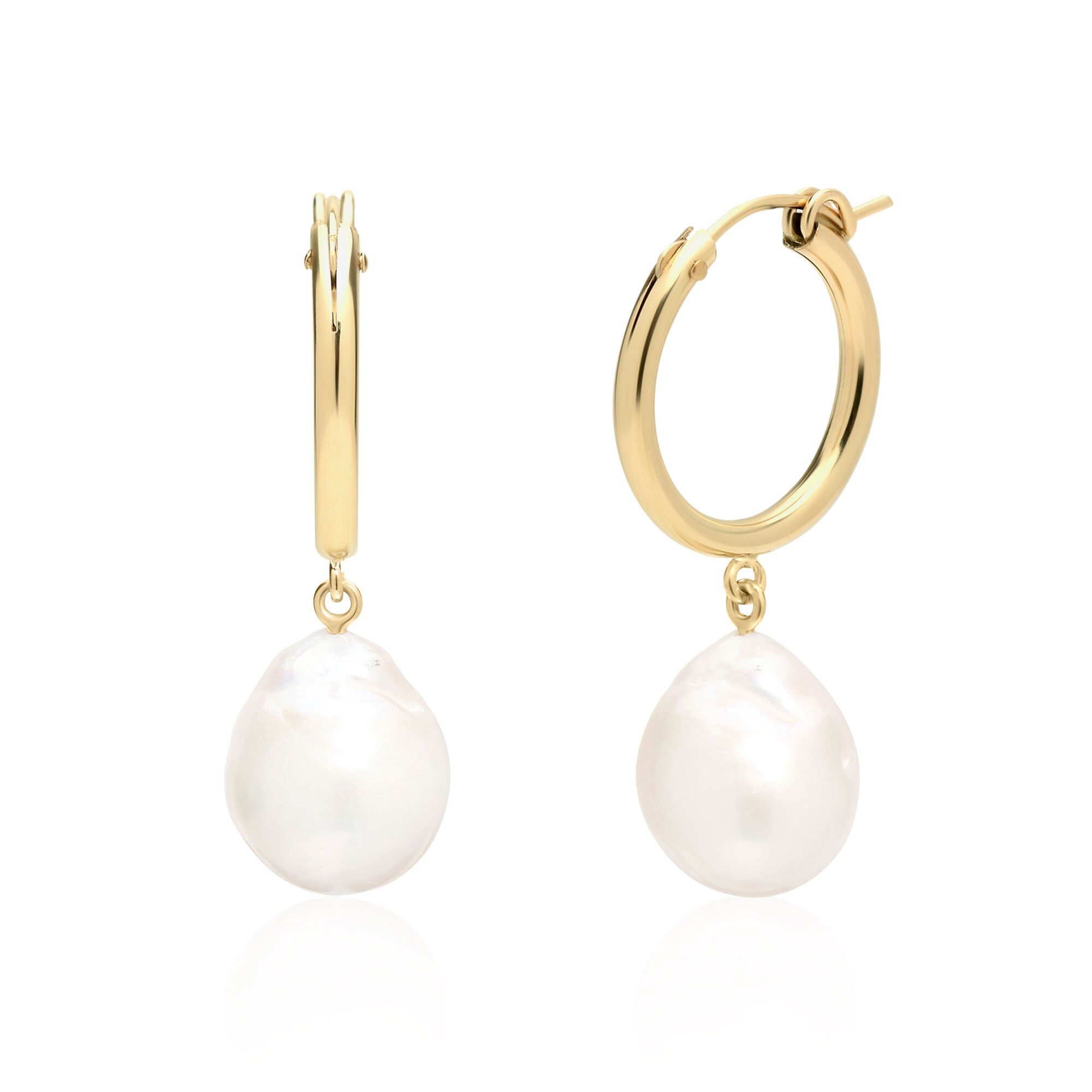 [ILYAND] 韓国ブランド☆10K GOLD☆Baroque Pearl Hoop Earrings 13-15MM Baroque Pearl Hoop Earrings for Women in 14K Gold