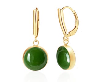 Jade Earrings 14K Gold Filled, Green Jade Drop Dangle Earrings, Jade Jewelry, 12th or 35th Anniversary Gifts for Her