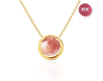 Oregon Sunstone Floating Necklace | 14K Gold or Sterling Silver | Orange Peach Gemstone Jewelry