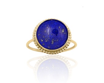 12 mm Round Lapis Lazuli Ring for Women 14K Gold Filled, Lapis Lazuli Jewelry, 9th Anniversary Gift, Cobalt Blue Semiprecious Gemstone Ring
