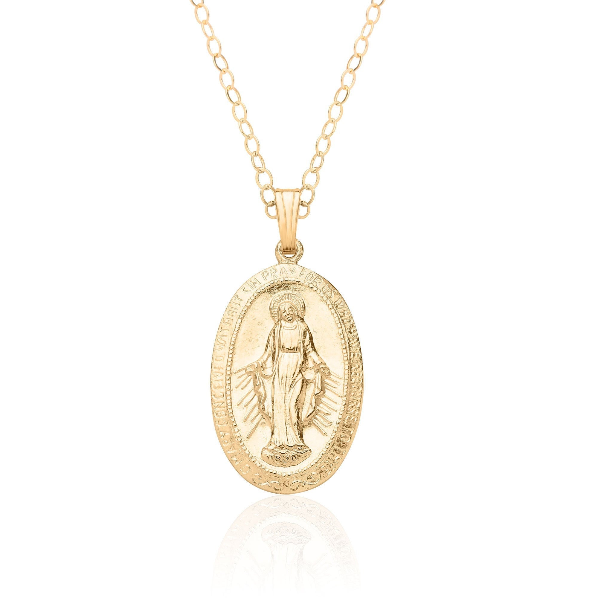 Virgin Mary Gold Filled Necklace Religious Medallion Necklace