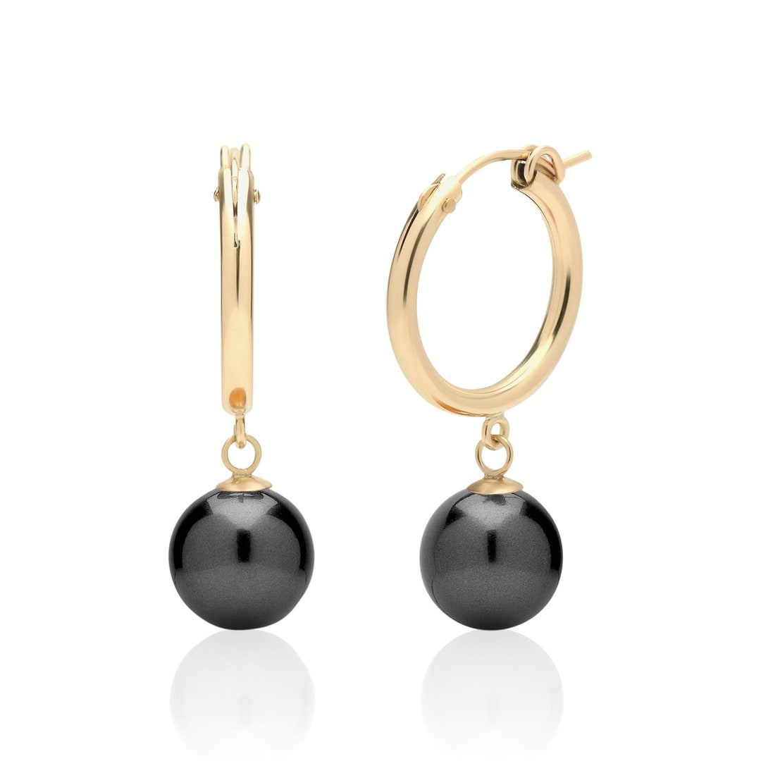 Black Pearl Hoop Earrings in 14K Gold Filled or Sterling Silver