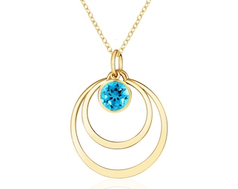 Swiss Blue Topaz Pendant Necklace - 14K Gold Filled or Sterling Silver
