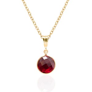 Lab Created Ruby Pendant Necklace, 14K Gold Filled, 8mm Round Bezel Set