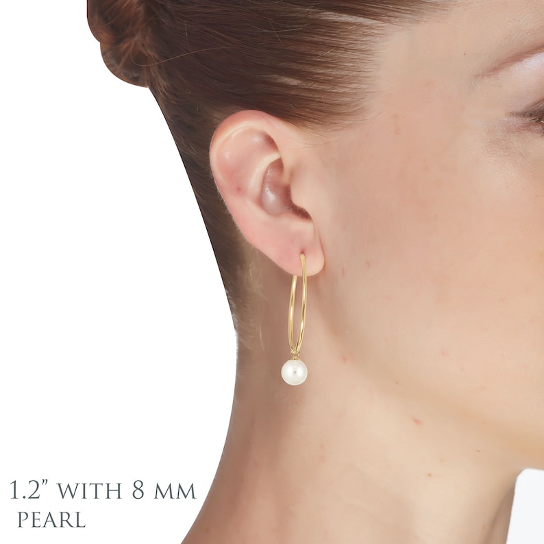 1 inch or 1.2 inches or 1.5 inches Pearl Hoops Earrings Sterling Silver or 14K Gold Filled Thin Endless Hoop Earrings choose your size