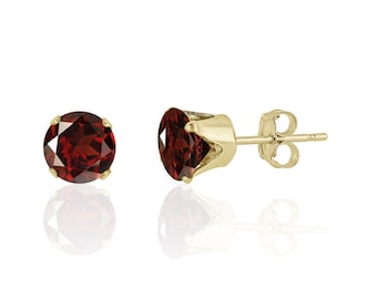 Garnet Stud Earrings 14K Gold or Sterling Silver | January Birthstone Jewelry
