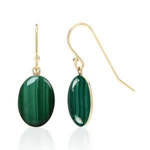 Oval Malachite Drop Dangle Earrings  for Women in 14K Gold Filled or Sterling Silver, Green Malachite Jewelry Gifts for Her