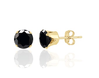 Black Onyx Stud Earrings, 14K Gold or Sterling Silver, 4 / 6 / 8 mm Round Gemstones