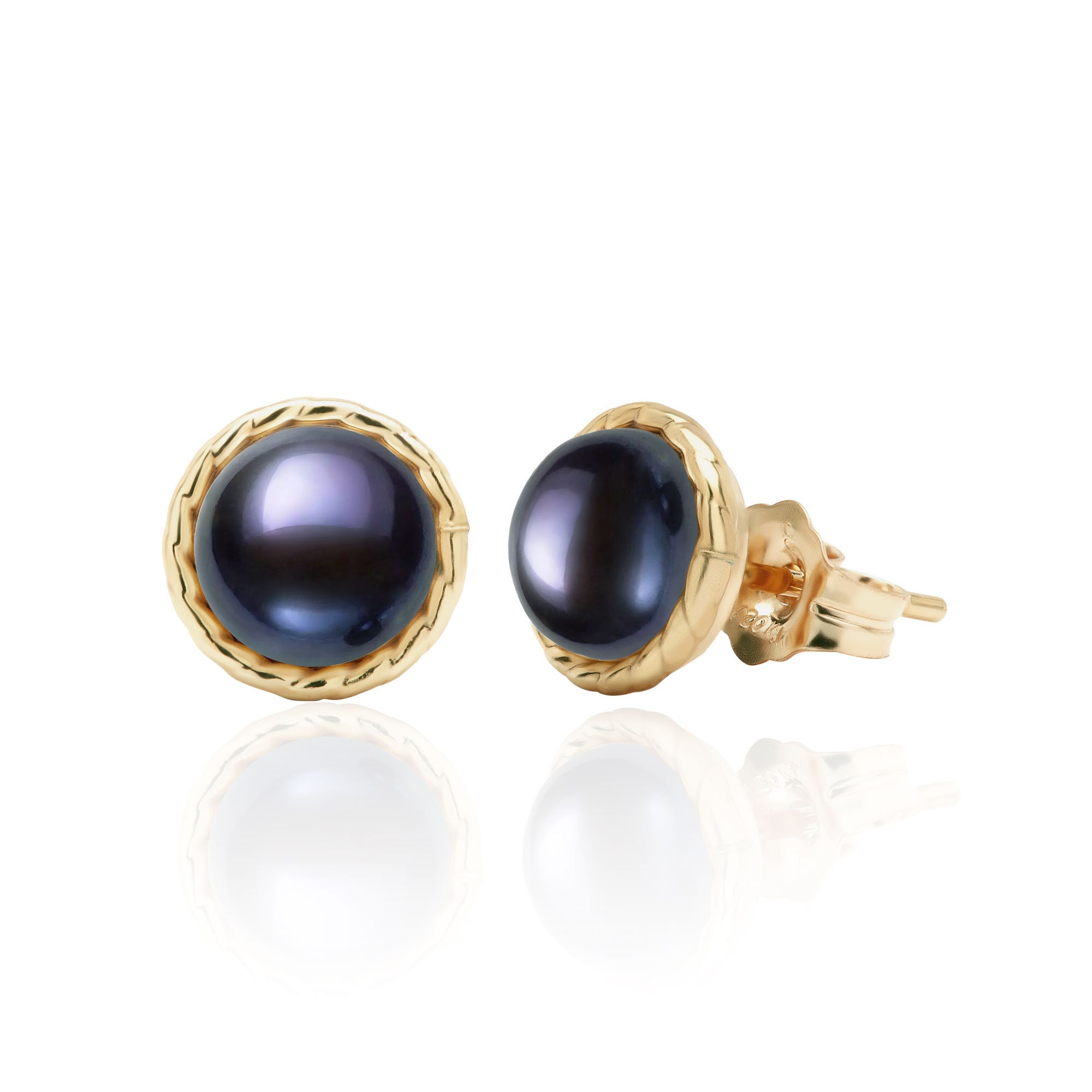 Black Freshwater Pearl Stud Earrings for Women in 14K Gold