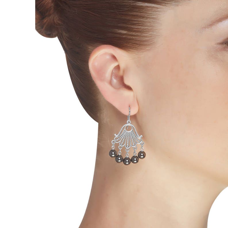 Black Pearl Earrings Dangle Chandelier Earrings Vintage Etsy
