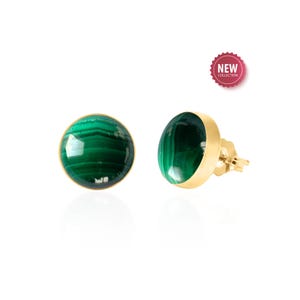 Gold Malachite Stud Earrings | Green Stone Jewelry | May Birthstone Gifts