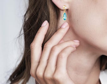 スイスブルートパーズネックレス（14Kゴールドフィルド）、天然ブルー