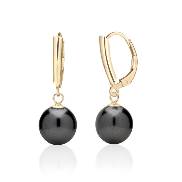 Black Pearl Earrings 14K Gold Filled or Sterling Silver, Crystal Pearl Jewelry, 3rd or 30th Anniversary Gift for Her