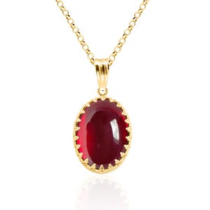 Lab Grown Ruby Pendant Necklace, 14K Gold Filled, 18x13mm Oval Cabochon