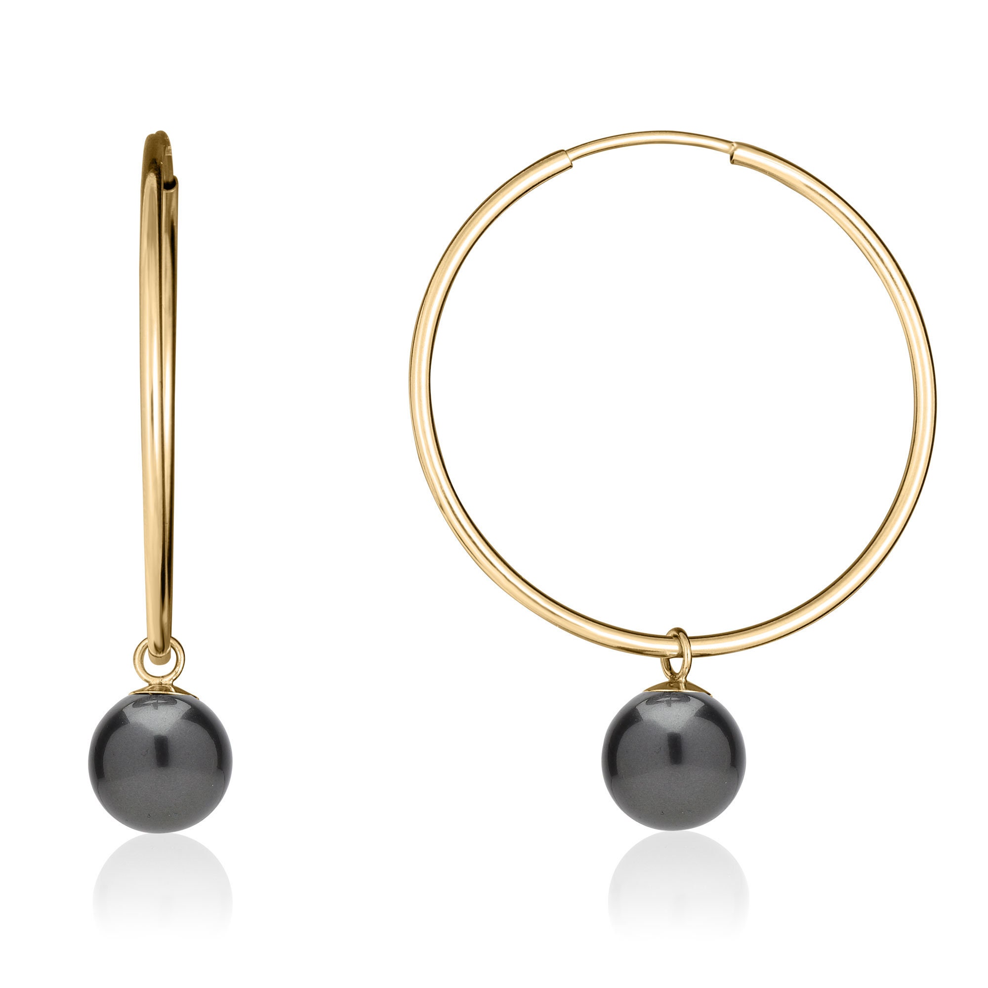 Tahitian Black Pearl Hoop Earrings in 14K Gold Filled or Sterling