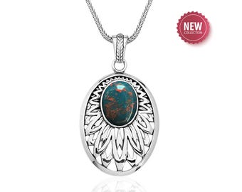 Bloodstone Sunburst Pendant Necklace in Sterling Silver, March Birthstone