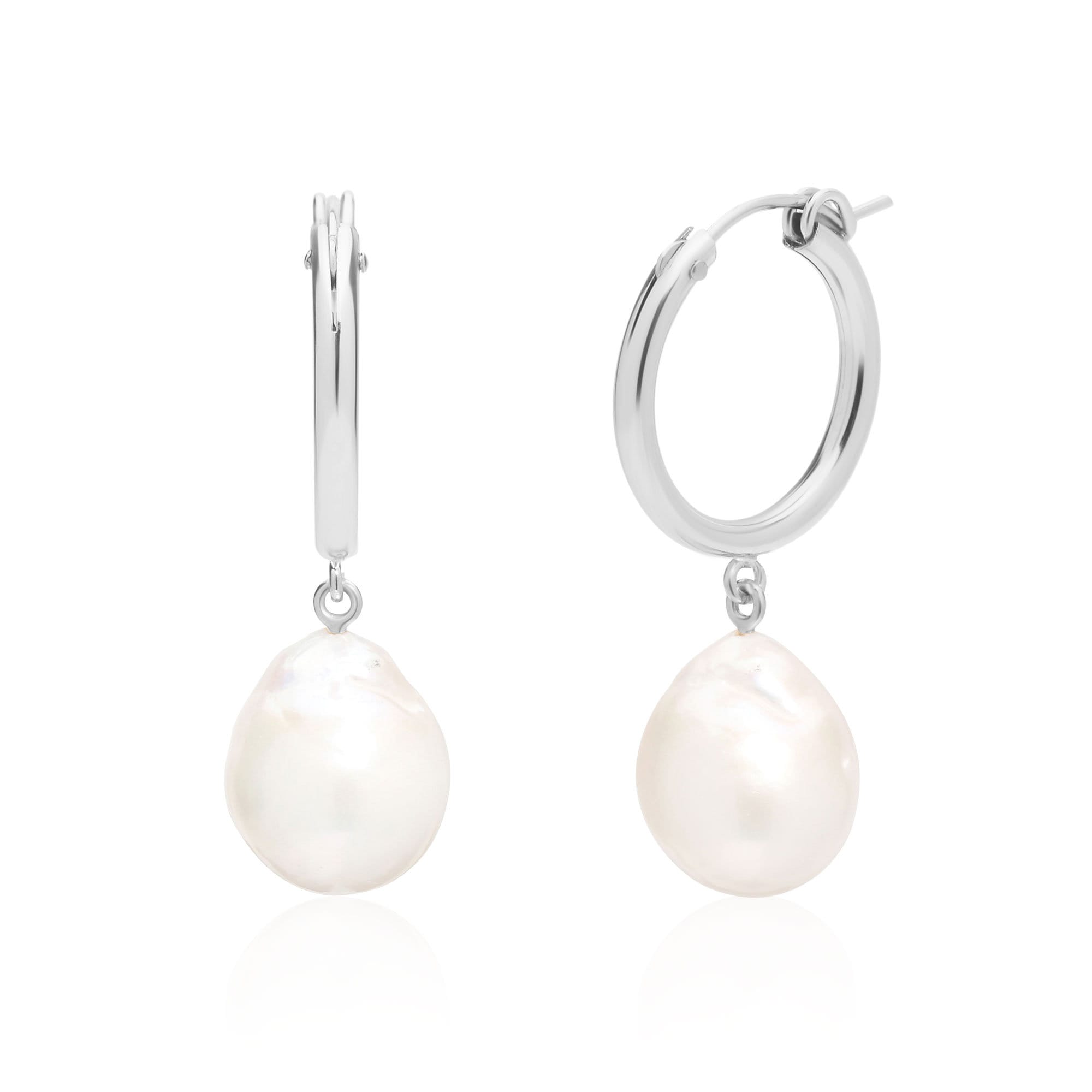 【MONDAY EDITION】Teardrop Pearl Hoop Earrings - Silver Maximalist Pearl Teardrop Hoop Earrings | David's Bridal