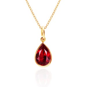 Pear Ruby Pendant Necklace in 14K Gold Filled or Sterling Silver, July Birthstone, Lab Created Ruby Jewelry, 15th or 40th Anniversary Gift