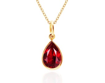 Pear Ruby Pendant Necklace in 14K Gold Filled or Sterling Silver, July Birthstone, Lab Created Ruby Jewelry, 15th or 40th Anniversary Gift