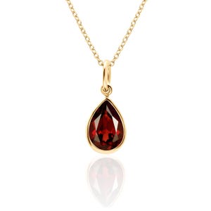 1.8 CT Pear Garnet Pendant Necklace 14K Gold Filled or Sterling Silver, Natural Garnet Jewelry, January Birthstone, 2nd Anniversary Gift