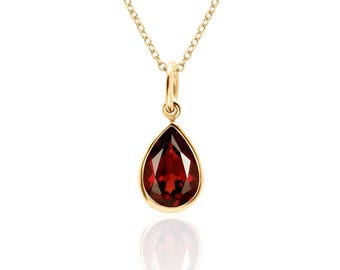 1.8 CT Pear Garnet Pendant Necklace 14K Gold Filled or Sterling Silver, Natural Garnet Jewelry, January Birthstone, 2nd Anniversary Gift