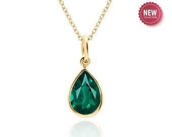 Emerald Teardrop Necklace in 14K Gold Filled or Sterling Silver, Lab Created Emerald, May Birthstone, 20th Anniversary Gift