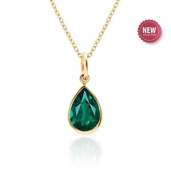 Emerald Teardrop Necklace in 14K Gold Filled or Sterling Silver, Lab Created Emerald, May Birthstone, 20th Anniversary Gift