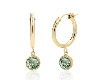 Sage Green Amethyst Hoop Earrings in 14K Gold Filled or Sterling Silver, Prasiolite Jewelry, 6th or 33rd Anniversary Gifts for Her