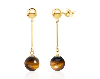 Tiger Eye Earring, 14K Gold Filled, 8mm Ball Drops