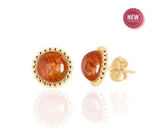 Sunstone Stud Earrings in 14K Gold Filled - Available in Three Sizes