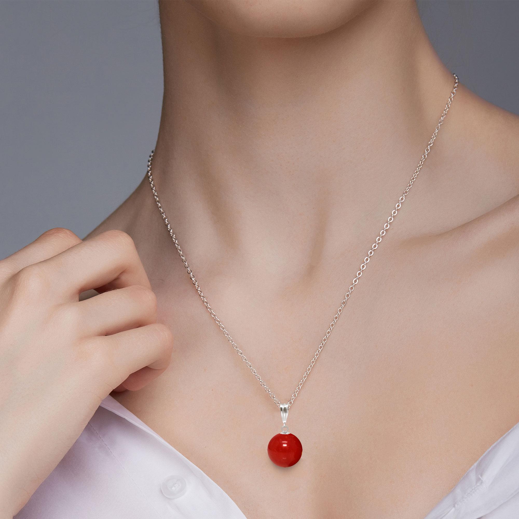12mmの赤珊瑚ペンダントネックレス（女性用、14Kゴールドフィルド 