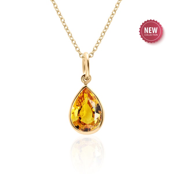 Yellow Sapphire Teardrop Necklace 14K Gold Filled or Sterling Silver, Lab Created Sapphire, September Birthstone, 5th or 45th Anniversary