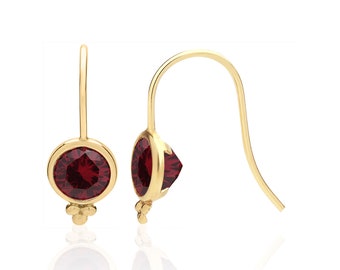 Dainty Garnet Drop Earrings 14K Gold Filled, Genuine Red Garnet Gemstone Jewelry, January Birthstone Earrings, 2nd Anniversary Gift