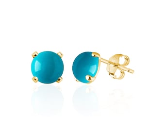 Sleeping Beauty Turquoise Stud Earrings, 14K Gold Filled, 6mm Robins Egg Blue Cabochons