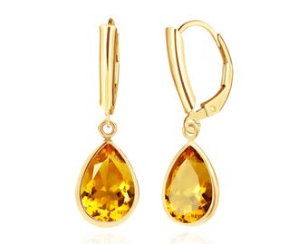 Citrine Earrings Gold - 10x7 mm Pear-Shaped Gemstones in 14K Gold Filled or Sterling Silver