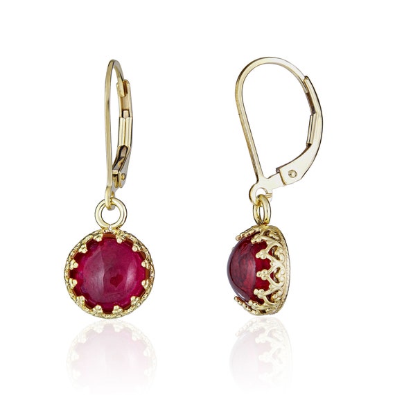 Ruby Red Glass Earrings Gold Filled Wishbone Earrings Modern Look