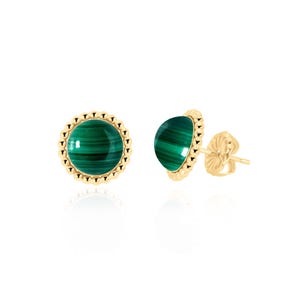 Malachite Earrings Studs in 14K Gold Filled | Green Gemstone Jewelry | May Birthstone Gifts
