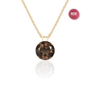 8 mm Smoky Quartz Pendant Necklace in 14K Yellow Gold / Sterling Silver / 14K Gold Filled