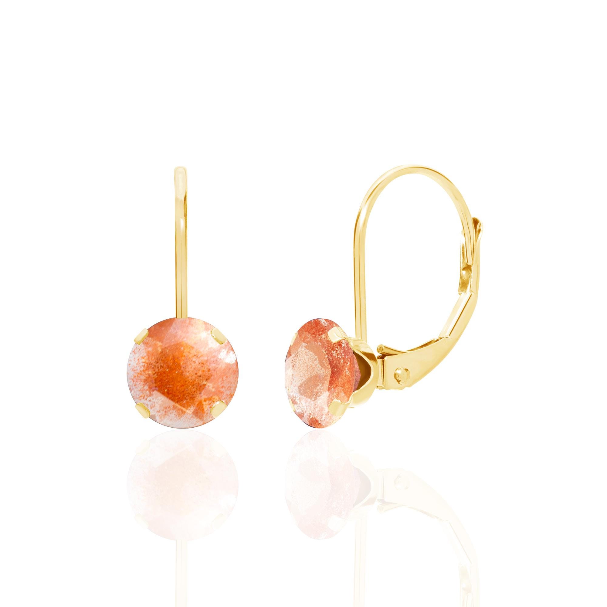 Oregon Sunstone Earrings in Solid 14K Gold | Peach Orange
