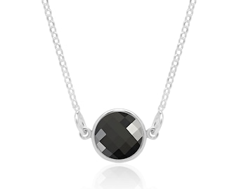 Black Onyx Choker Necklace for Women and Teen Girls in Sterling Silver, Onyx Jewelry, 7th Anniversary Gifts