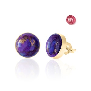 Purple Copper Turquoise Stud Earrings in 14K Gold Filled or Sterling Silver