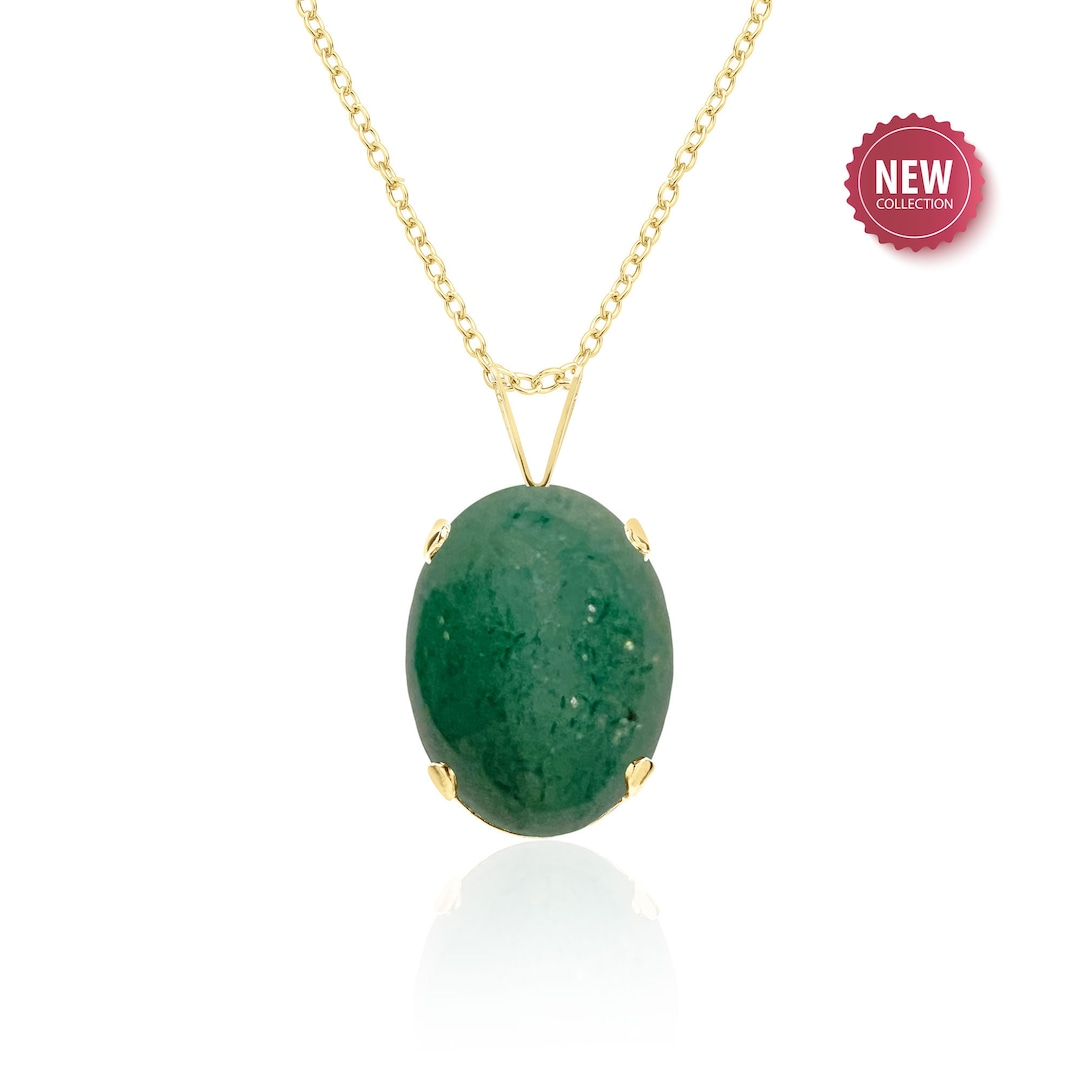 Copper 14K Gold Pleated Round Shape Aventurine Pendant Necklace