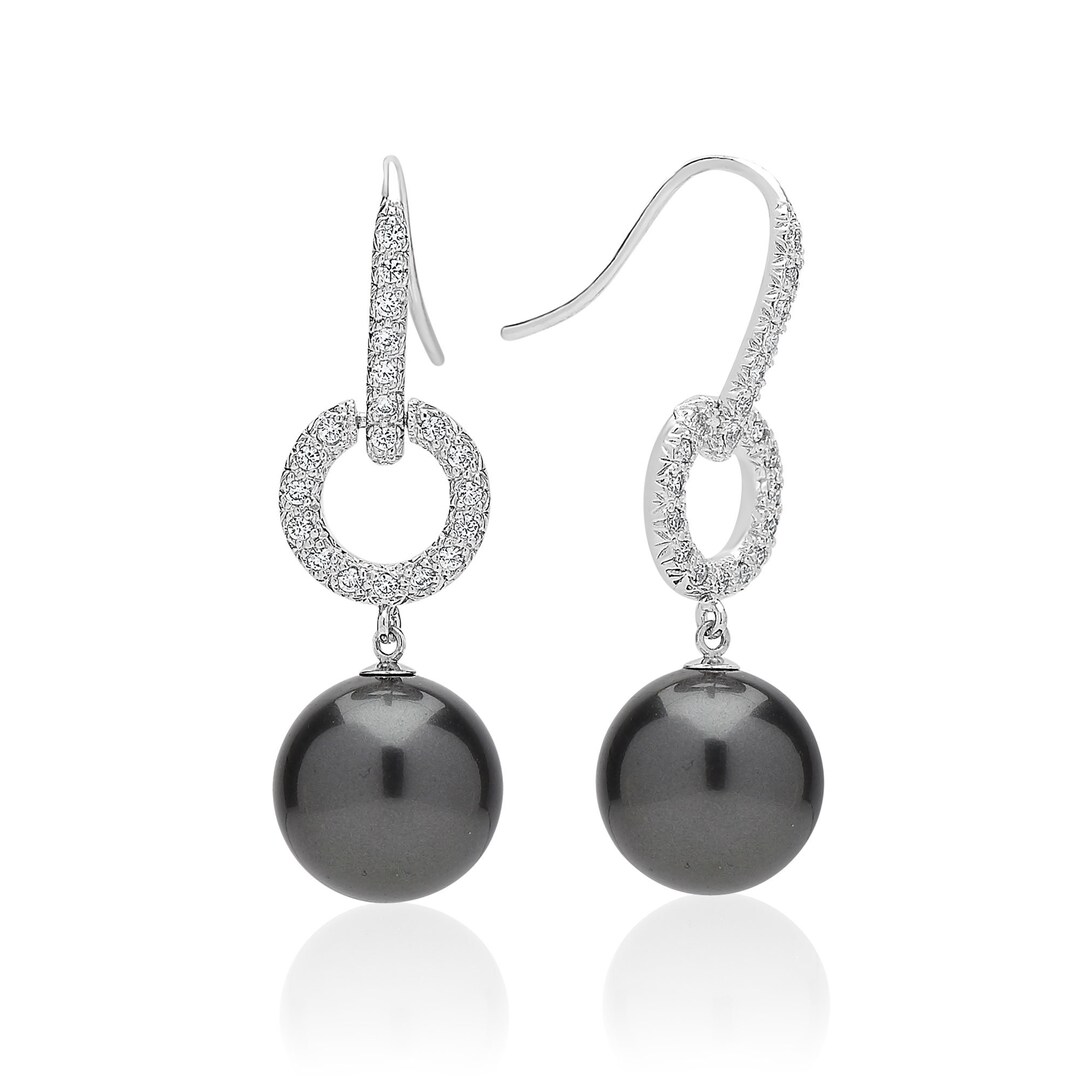 Tahitian Black Pearl Drop Earrings in Sterling Silver Black Etsy