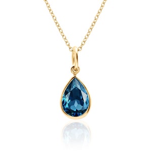 Pear London Blue Topaz Pendant Necklace 14K Gold Filled or Sterling Silver, November and December Birthstone Jewelry, 4th Anniversary Gift