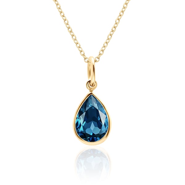 Pear London Blue Topaz Pendant Necklace 14K Gold Filled or Sterling Silver, Natural Topaz Jewelry, December Birthstone, 4th Anniversary Gift