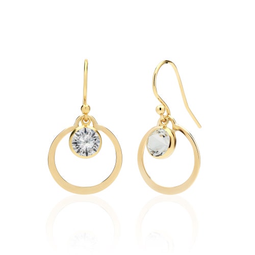 White Sapphire Circle Earrings in 14K Gold Filled or Sterling Silver, Lab White shops Sapphire Jewelry, Everyday Minimalist Dainty Earrings