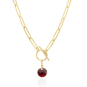 Ruby Paperclip Necklace Gold - 8 mm Lab Created Ruby Charm in 14K Gold Filled, July Birthstone Jewelry, 15th / 40th Anniversary Gift