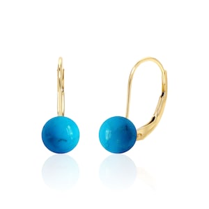 Genuine Turquoise Earrings 14K Gold, Turquoise Jewelry, 11th Anniversary Gifts for Her